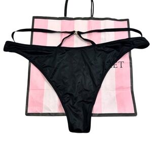 NWT Victoria's Secret Very Sexy Black Thong String G‎ String XL Gold Logo
